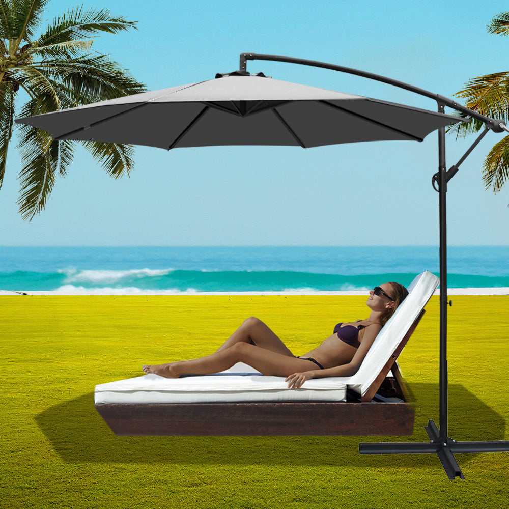 Instahut Outdoor Umbrella 3M Cantilever Beach Garden Grey