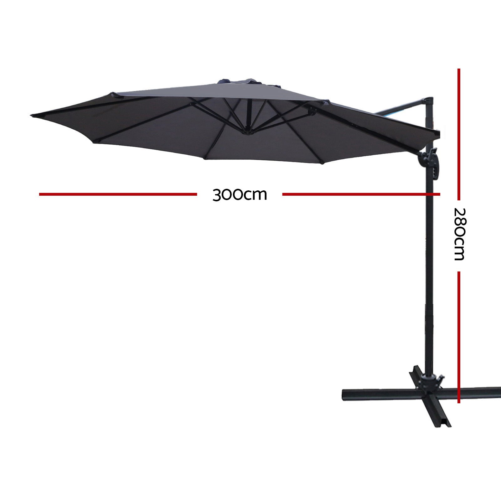 Instahut Outdoor Umbrella 3M Roma Cantilever Beach Furniture Garden 360 Degree Charcoal