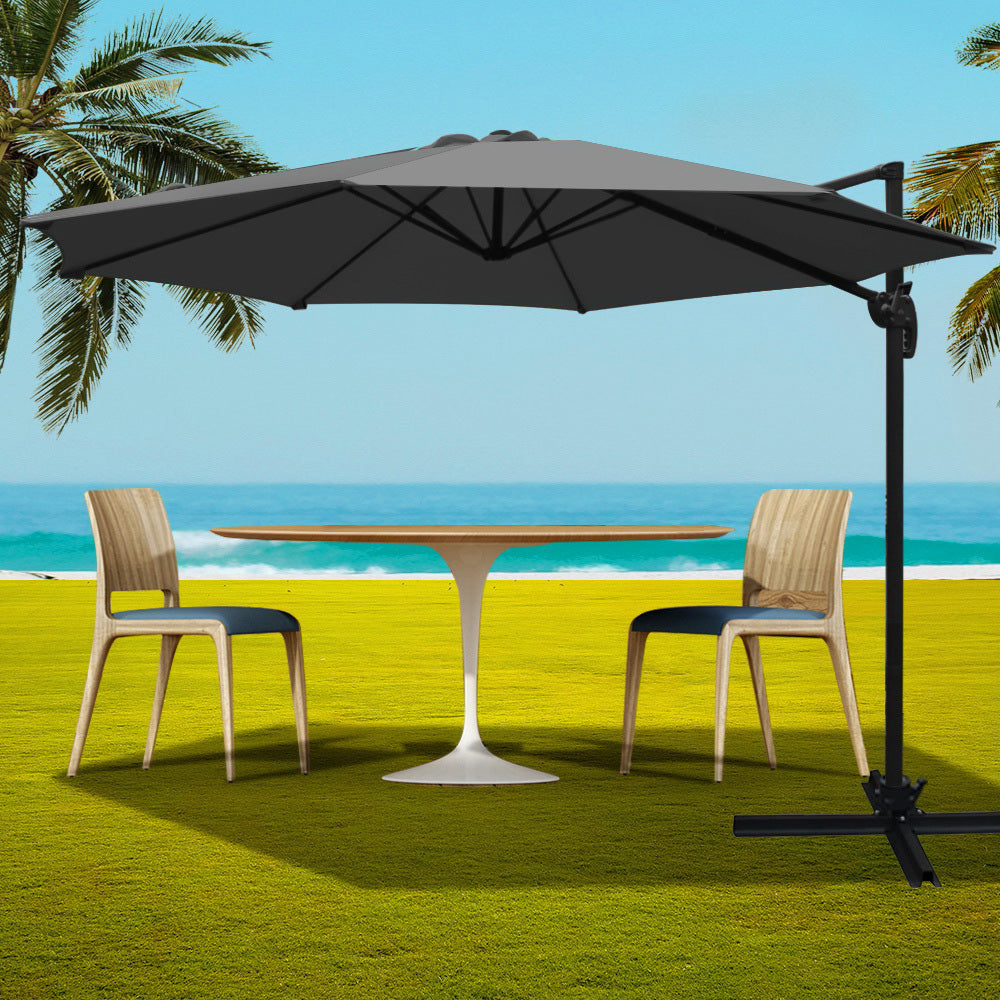 Instahut Outdoor Umbrella 3M Roma Cantilever Beach Furniture Garden 360 Degree Charcoal