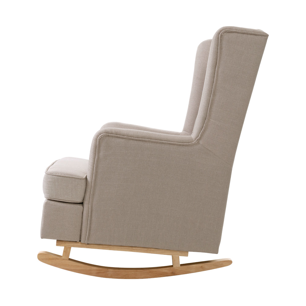 Artiss Rocking Armchair Feedining Chair Fabric Armchairs Lounge Recliner Beige