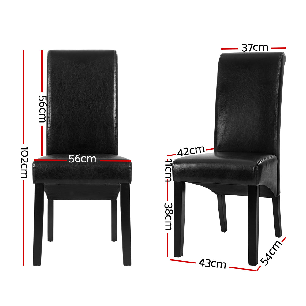 Artiss Set of 2 Dining Chairs French Provincial Kitchen Cafe PU Leather Padded High Back Pine Wood Black