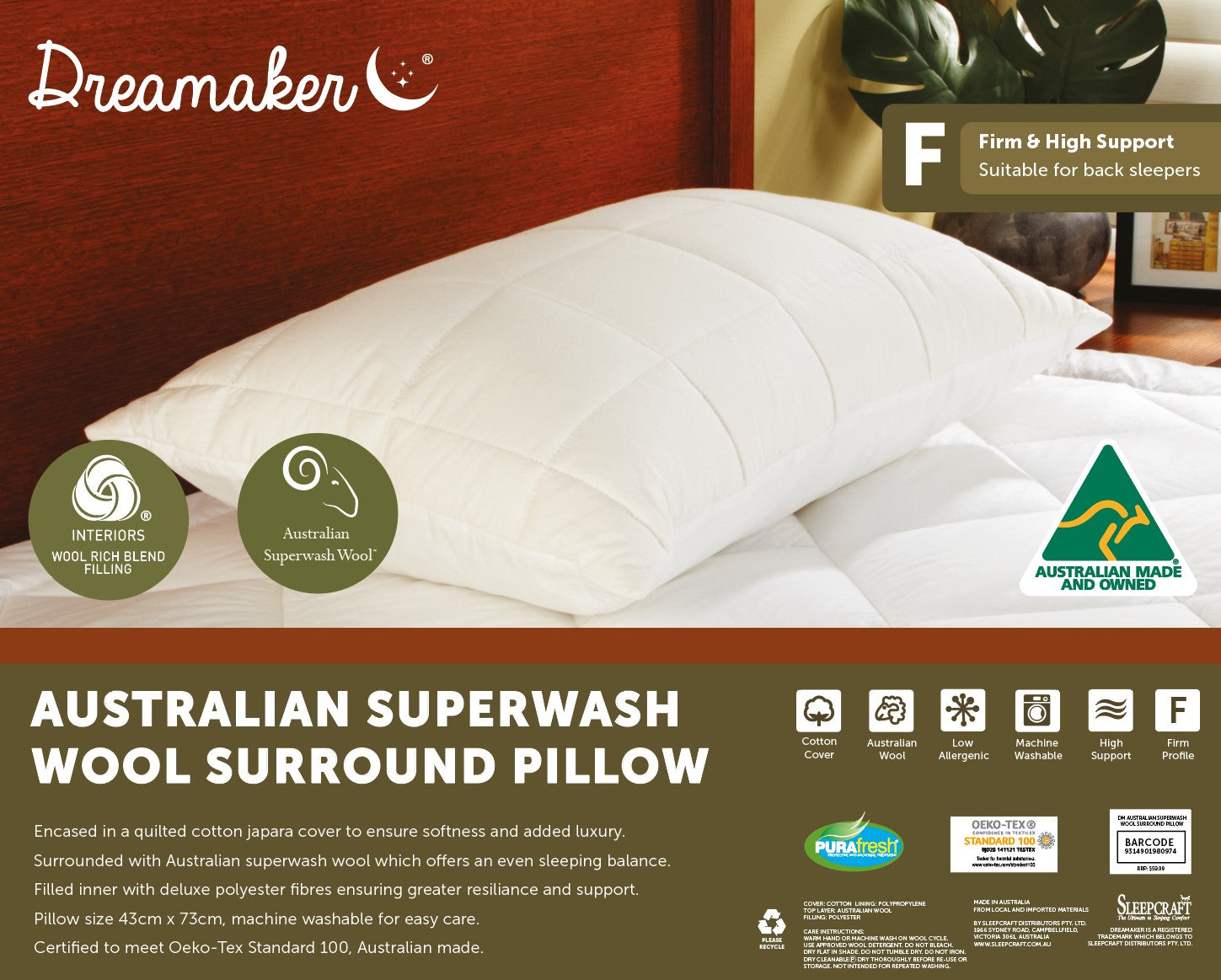 Dreamaker Australian Superwash Surround Pillow