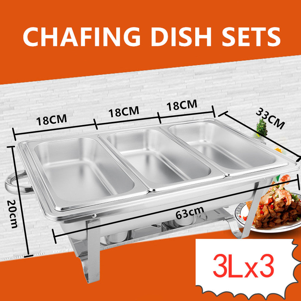 9L Chafing Dish Set Buffet Pan Bain Marie Bow Stainless Steel Food Warmer (3x3L)