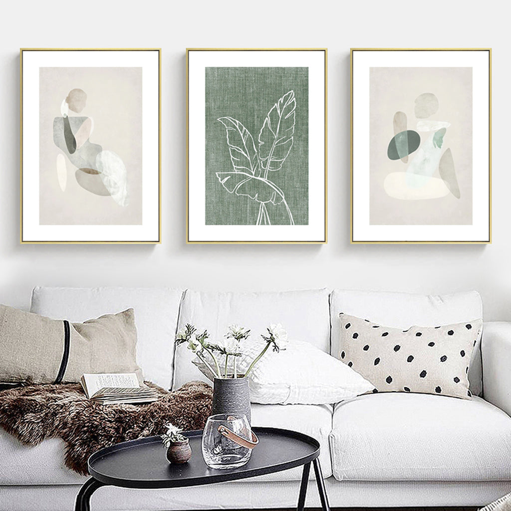 50cmx70cm Abstract body and leaves 3 Sets Gold Frame Canvas Wall Art