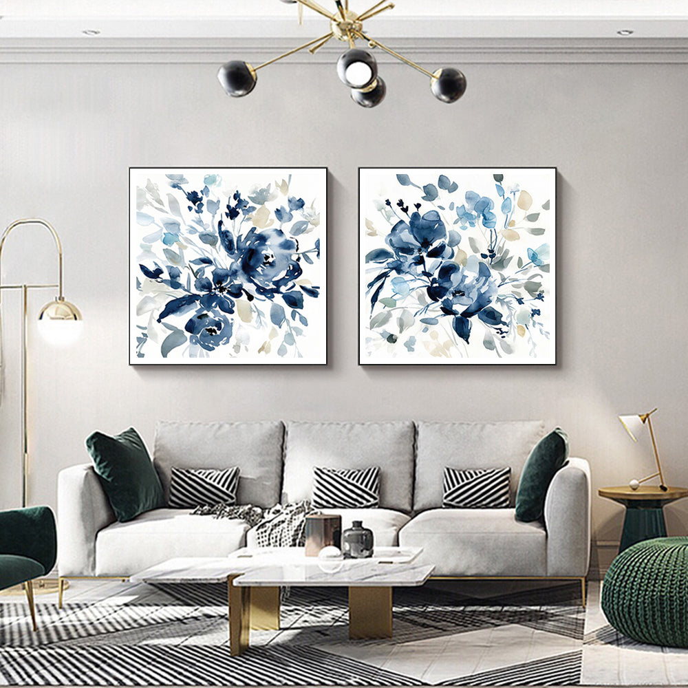 50cmx50cm Indigo Garden By Carol Robinson 2 Sets Black Frame Canvas Wall Art