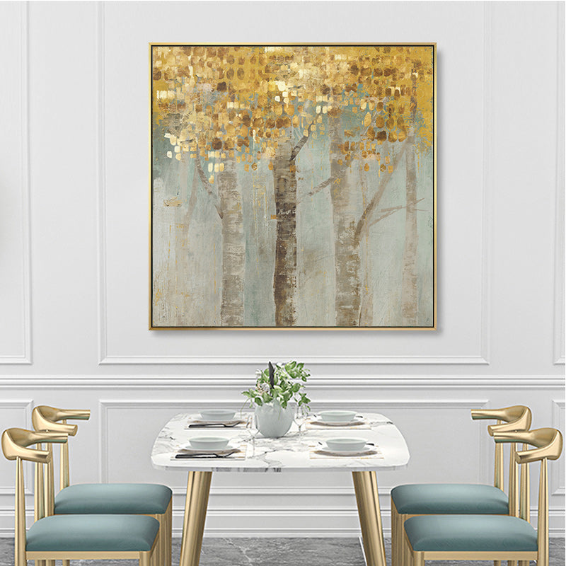 70cmx70cm Golden Leaves 2 Sets Gold Frame Canvas Wall Art