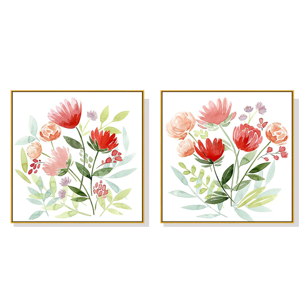 50cmx50cm Florals 2 Sets Gold Frame Canvas Wall Art