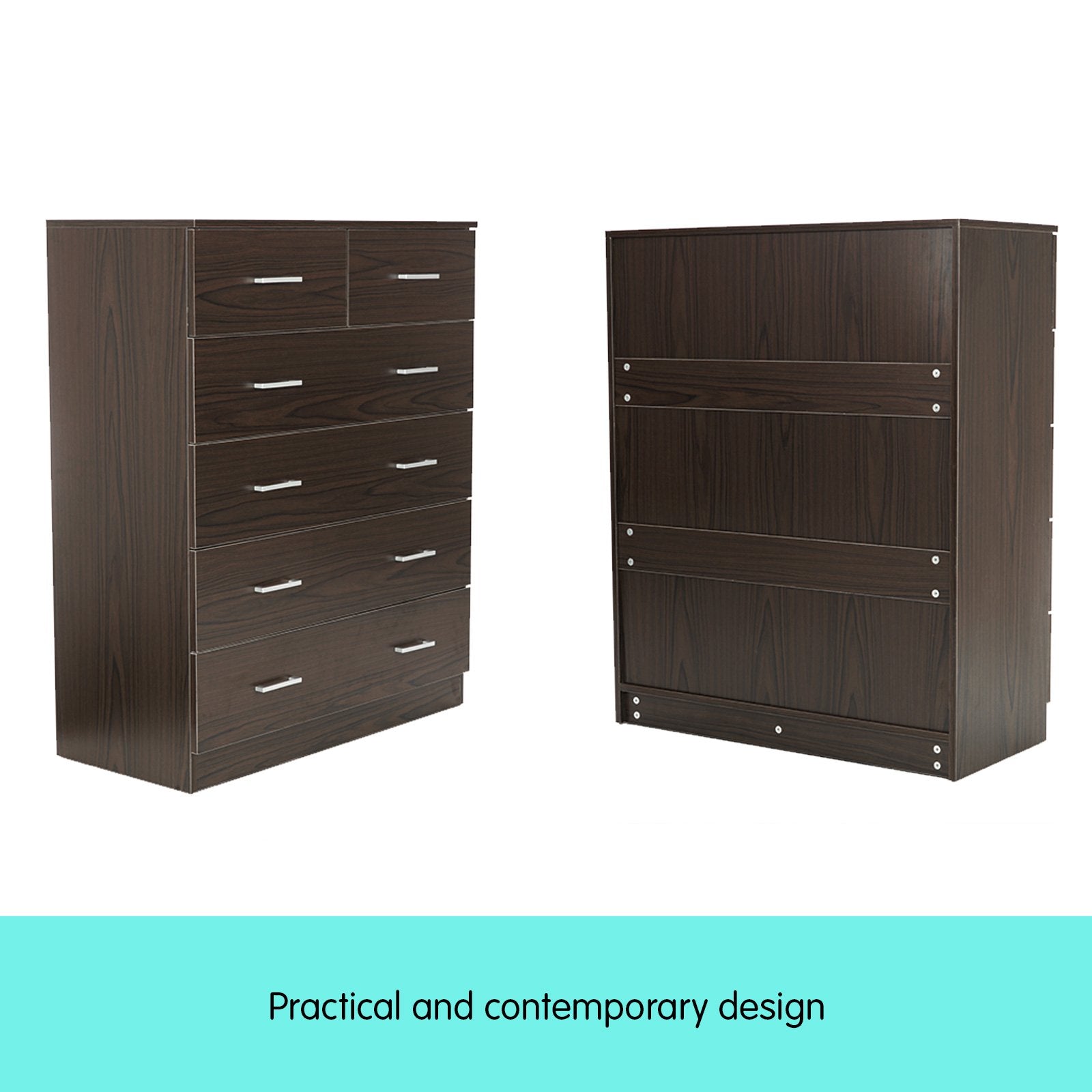 Sarantino Tallboy Dresser 6 Chest Of Drawers Cabinet 85 X 39.5 X 105 - Brown