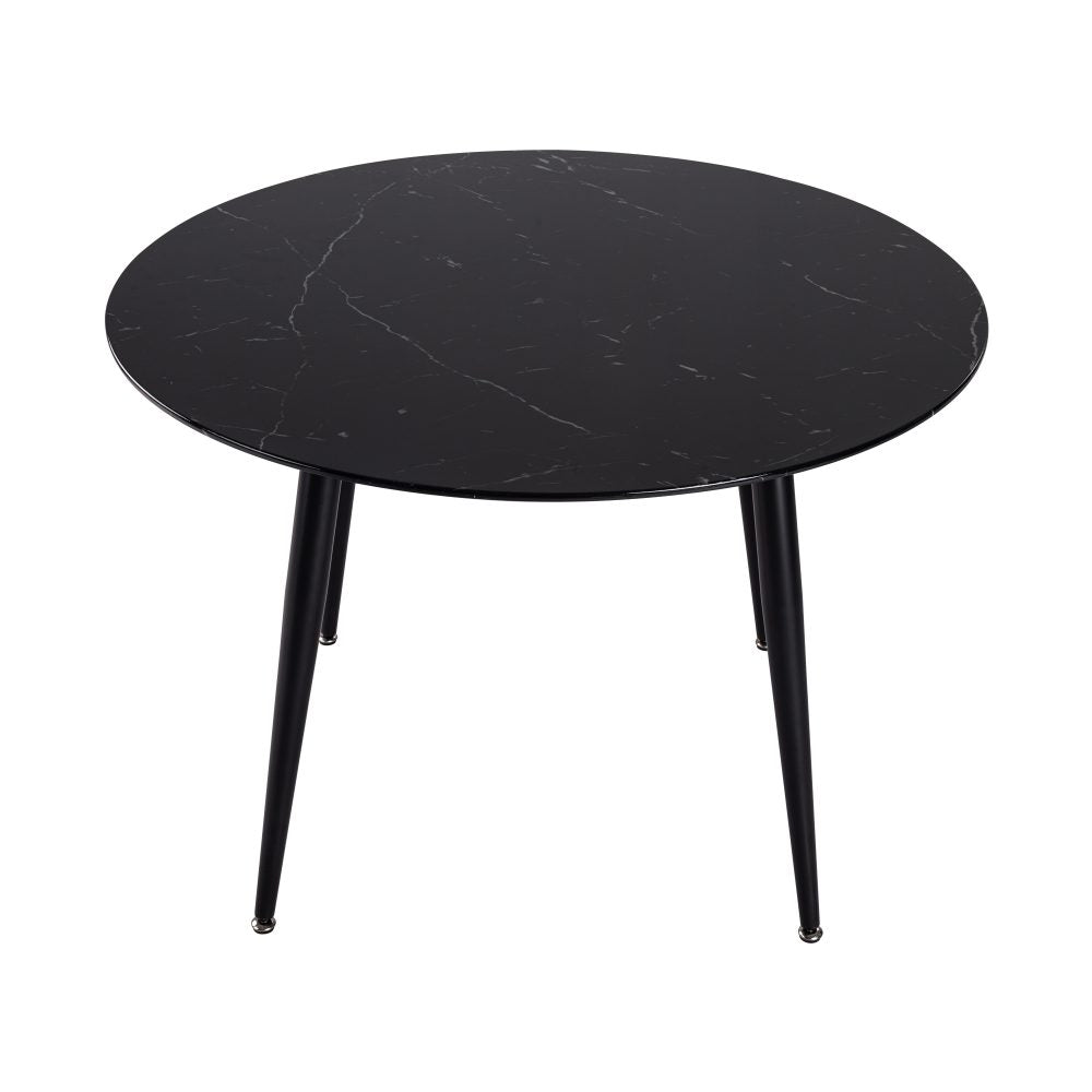 Black Round Dining Table and Chair Set Blue Velvet