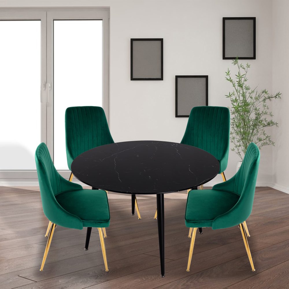 Black Marbel Effect Dining Table and Chair Set