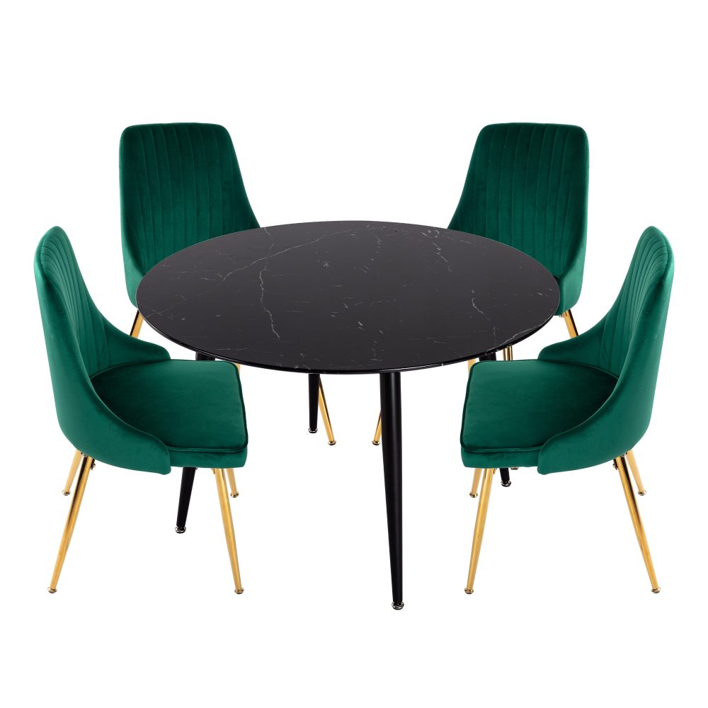 Black Marbel Effect Dining Table and Chair Set