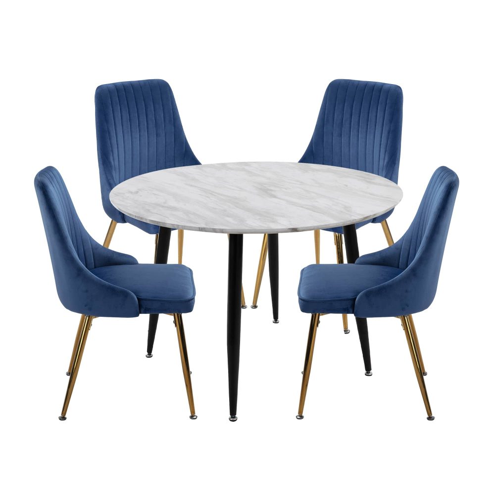 5PC Round Dining Table and Chair Sets Velvet Blue