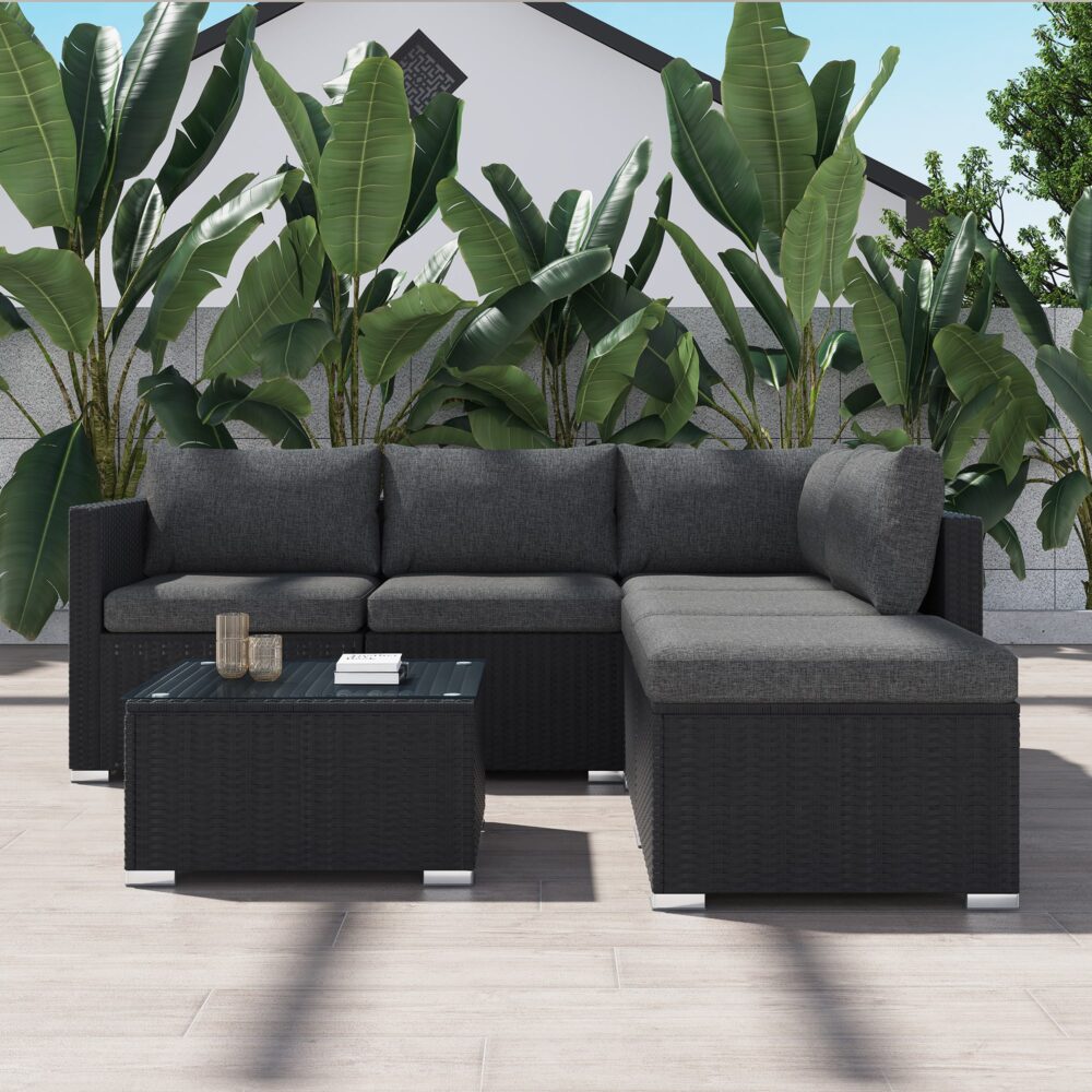 Ottoman-Style Outdoor Lounge Set in Black