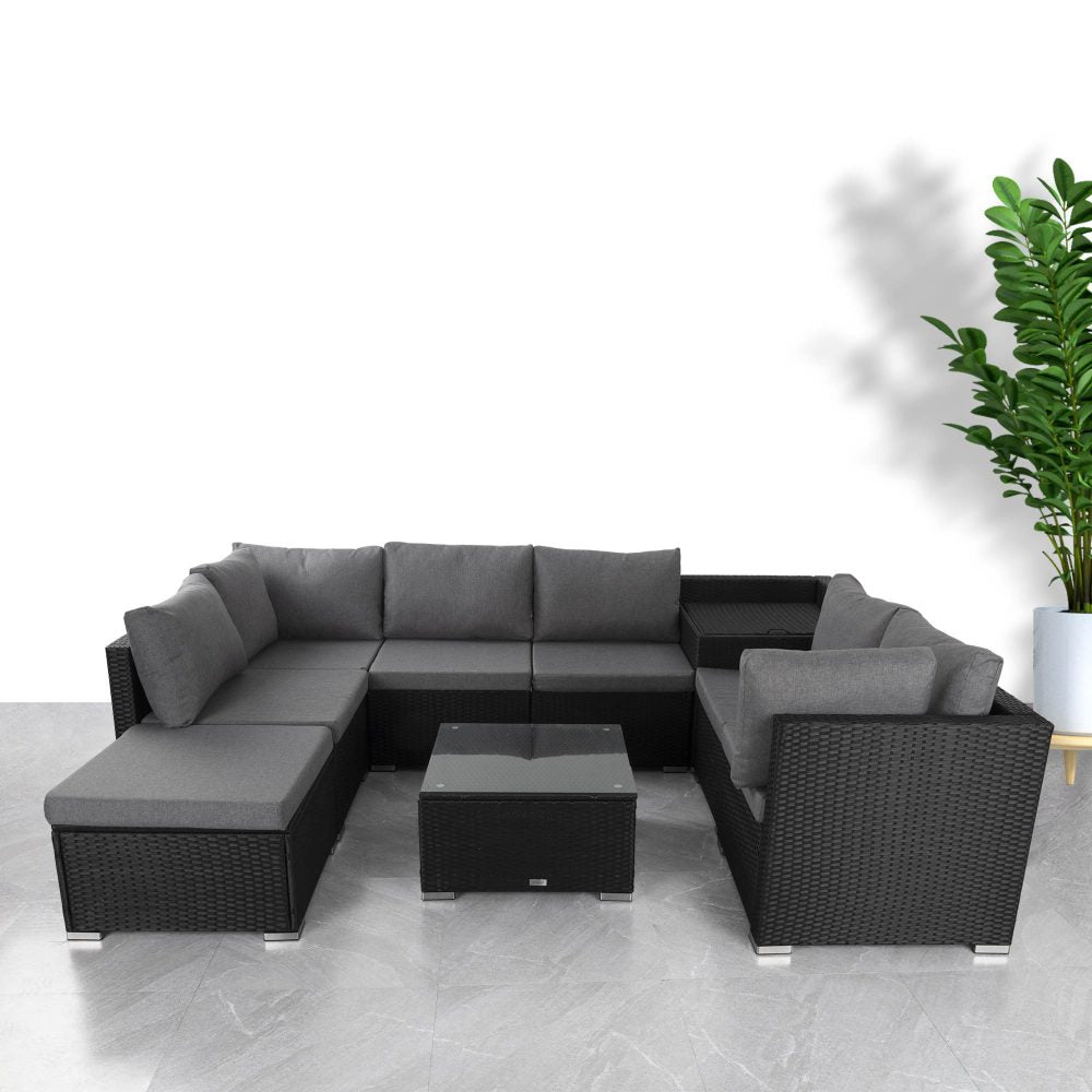 Large Modular Outdoor Ottoman Lounge Set in Black