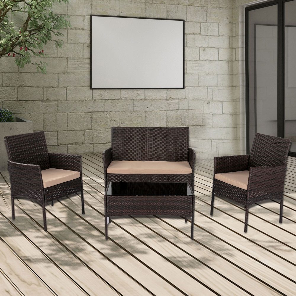 4 Seater Wicker Outdoor Lounge Set & Brown