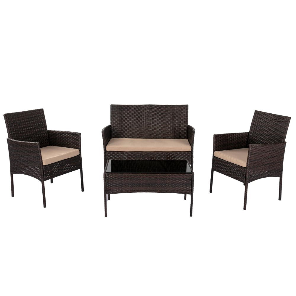 4 Seater Wicker Outdoor Lounge Set & Brown