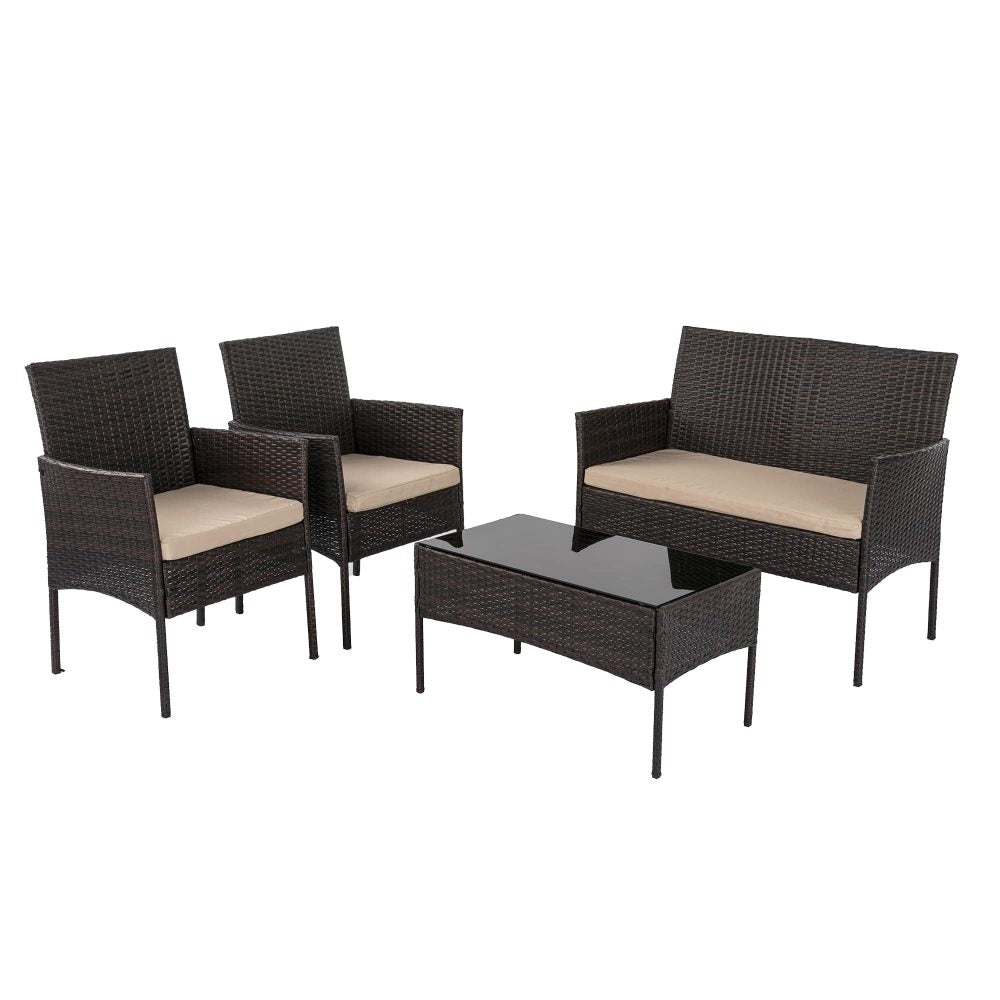 4 Seater Wicker Outdoor Lounge Set & Brown