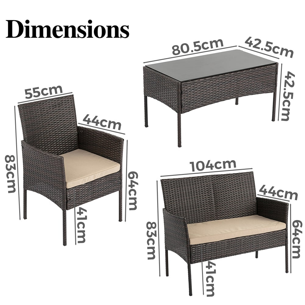 4 Seater Wicker Outdoor Lounge Set & Brown