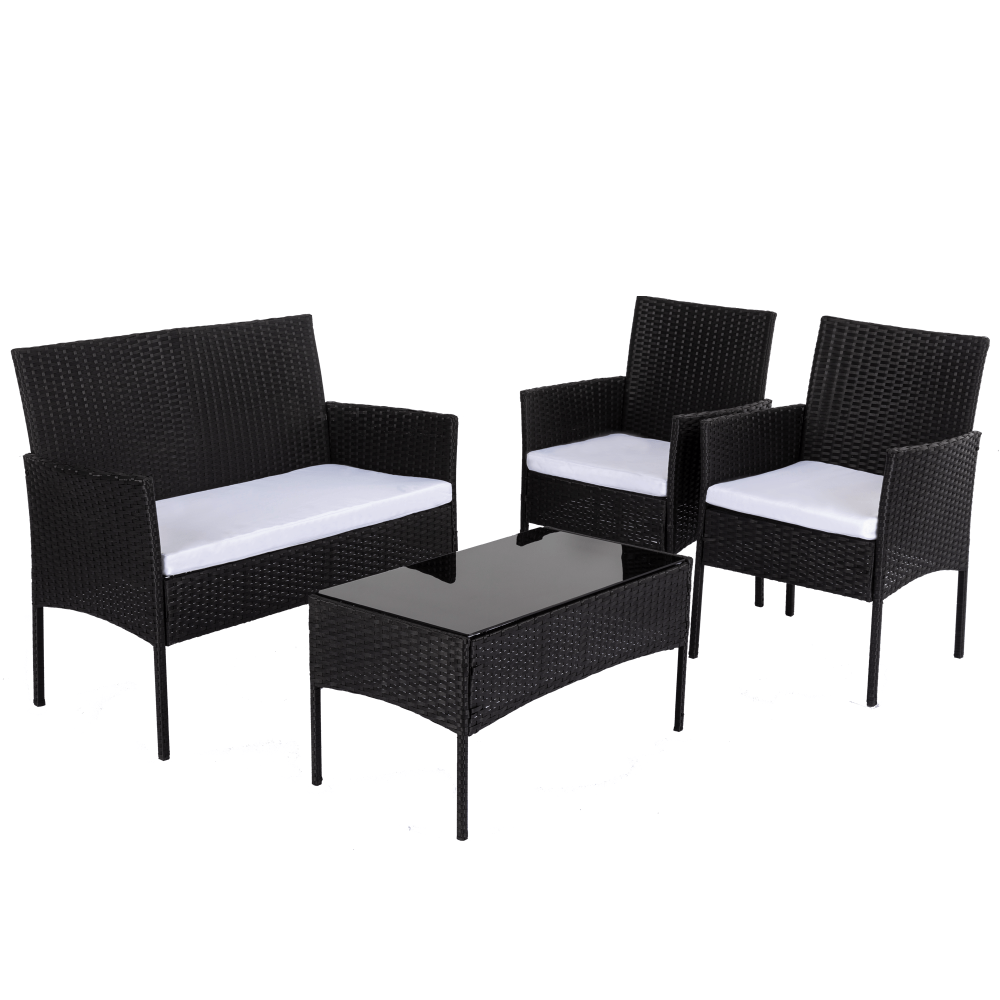 4 Seater PE Wicker Outdoor Lounge Sofa Set-Black