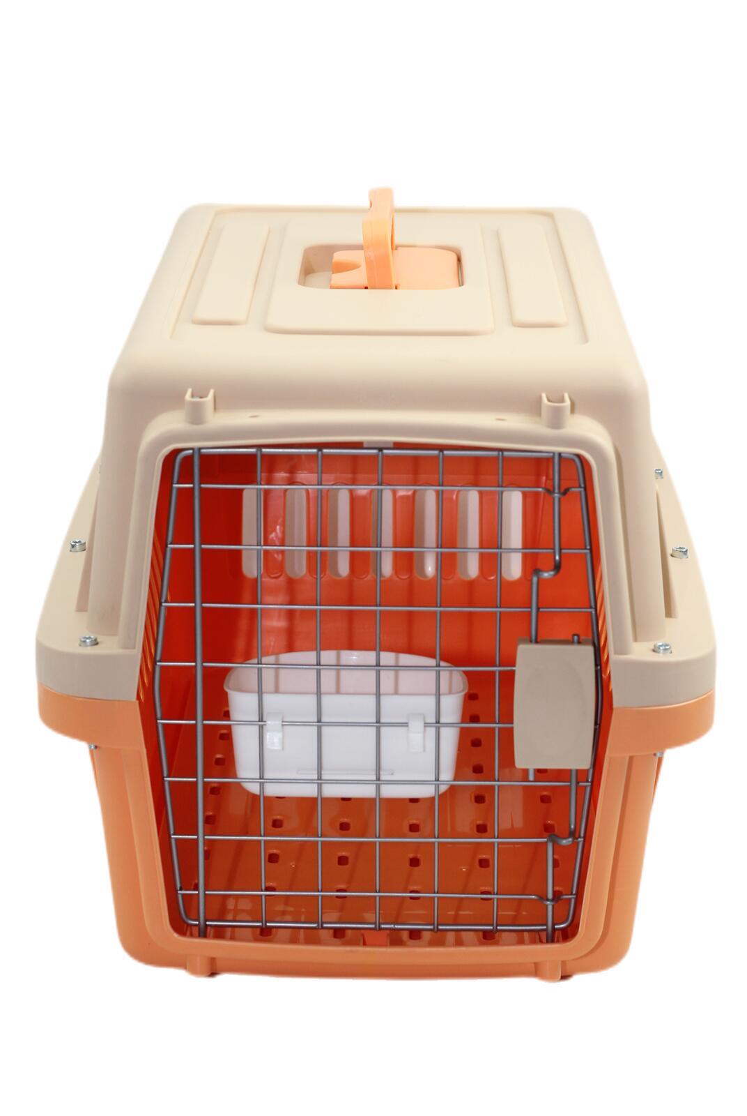 Medium Dog Cat Crate Pet Carrier Airline Cage With Bowl & Tray-Orange