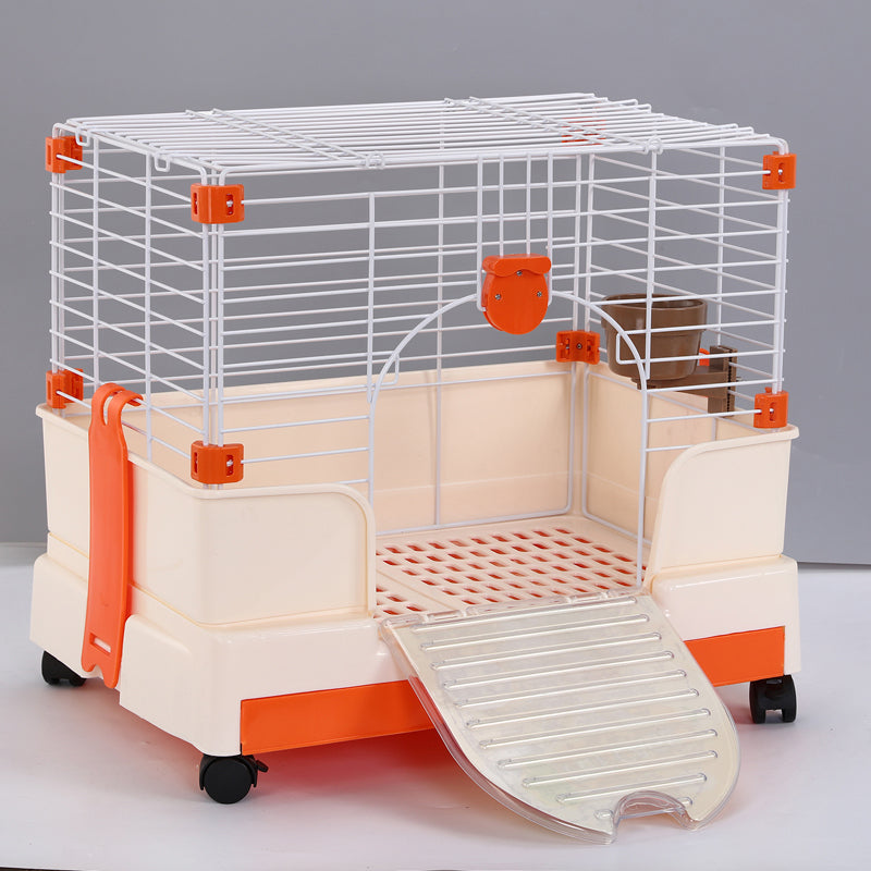 Small Orange Pet Rabbit Cage Guinea Pig Crate Kennel With Potty Tray And Wheel