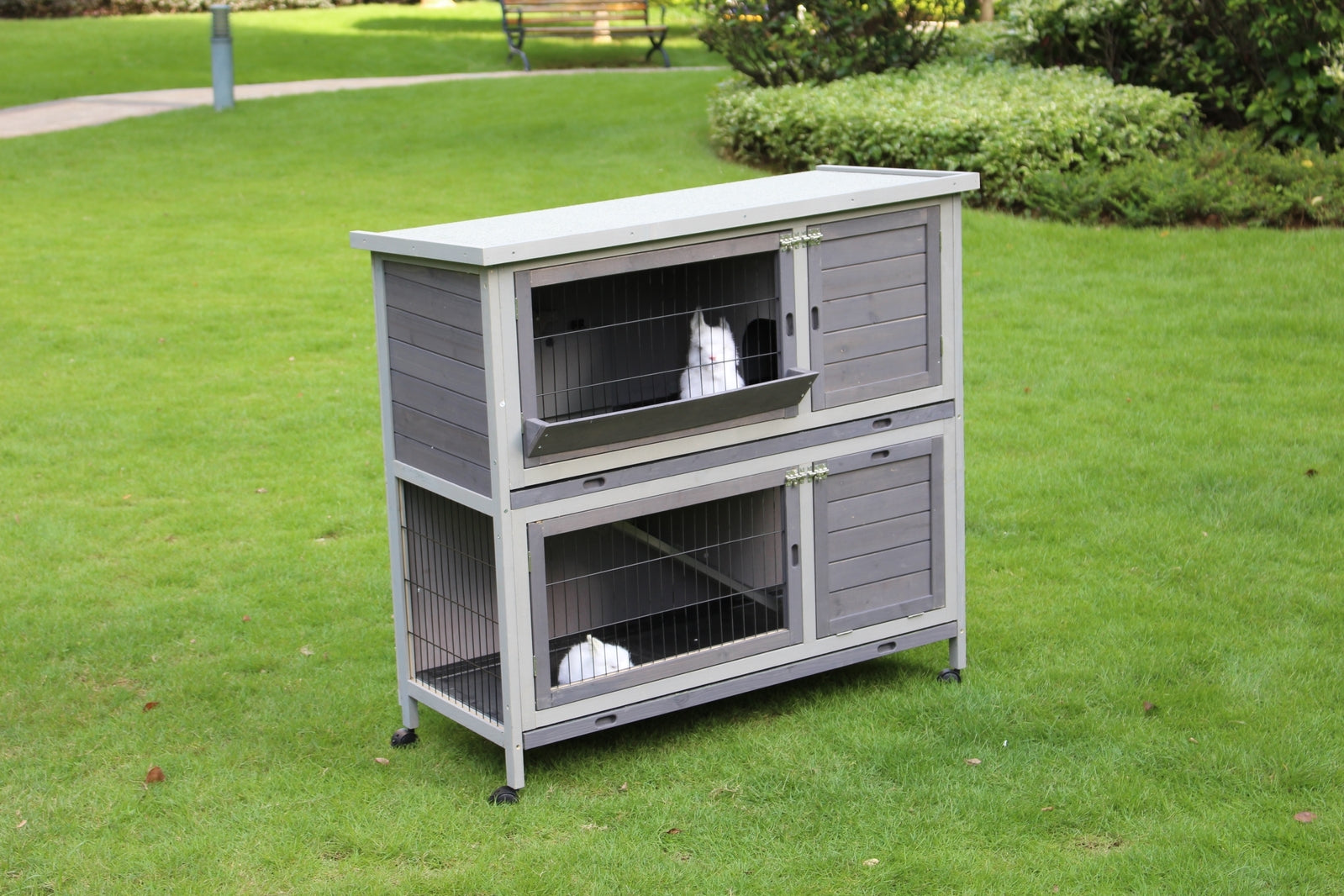 110cm XL Double Storey Rabbit Hutch Guinea Pig Cage , Ferret Cat cage W Wheel & Pull Out Tray