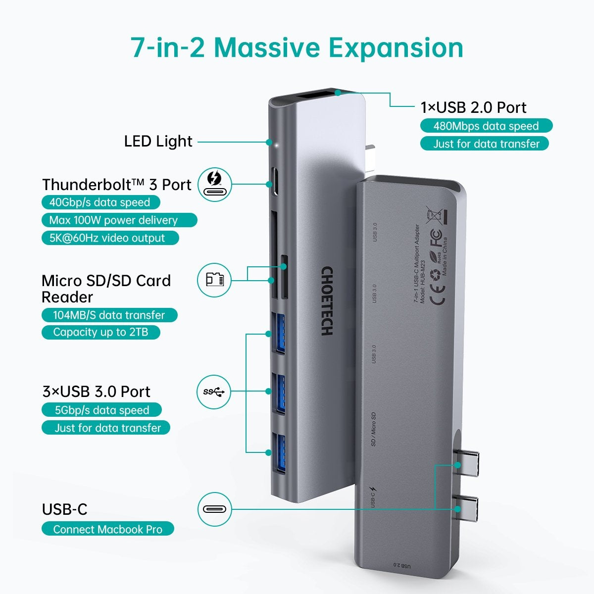 CHOETECH HUB-M23 7-in-1 MacBook Pro USB Adapter