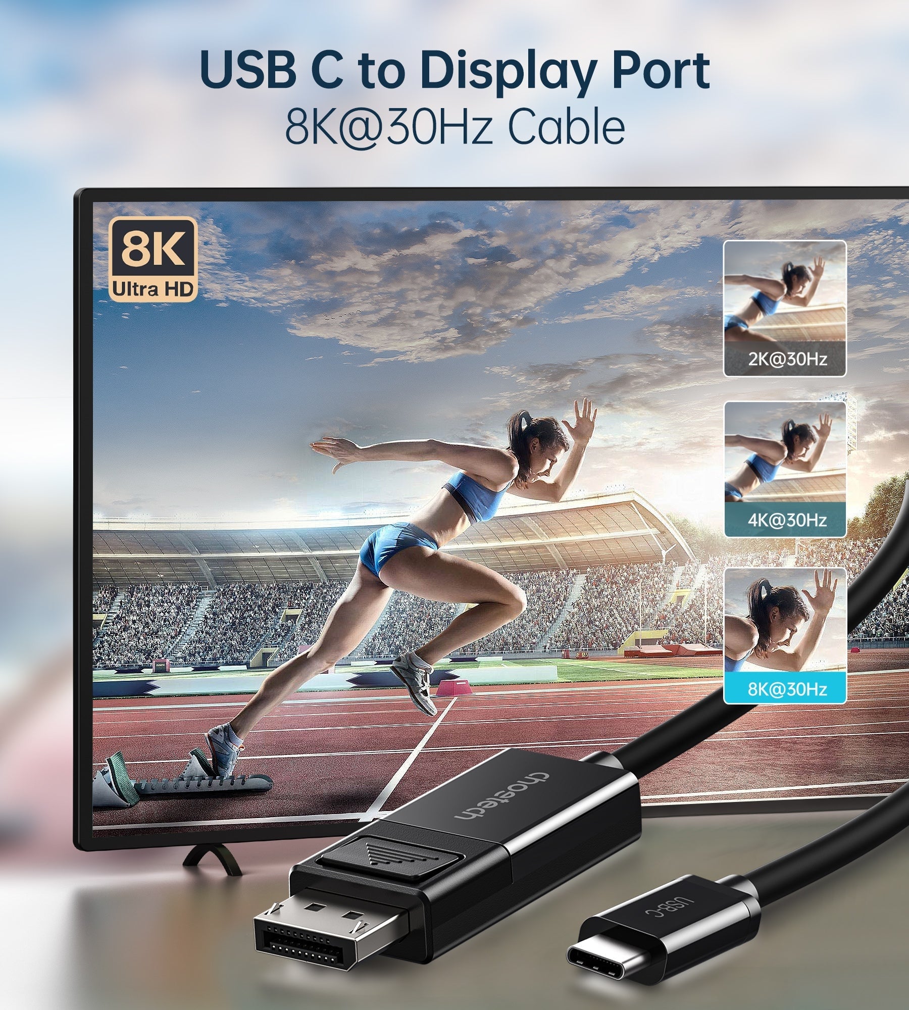 CHOETECH XCP-1803 USB-C To DisplayPort Cable 8K@30Hz 1.8M Two-Way