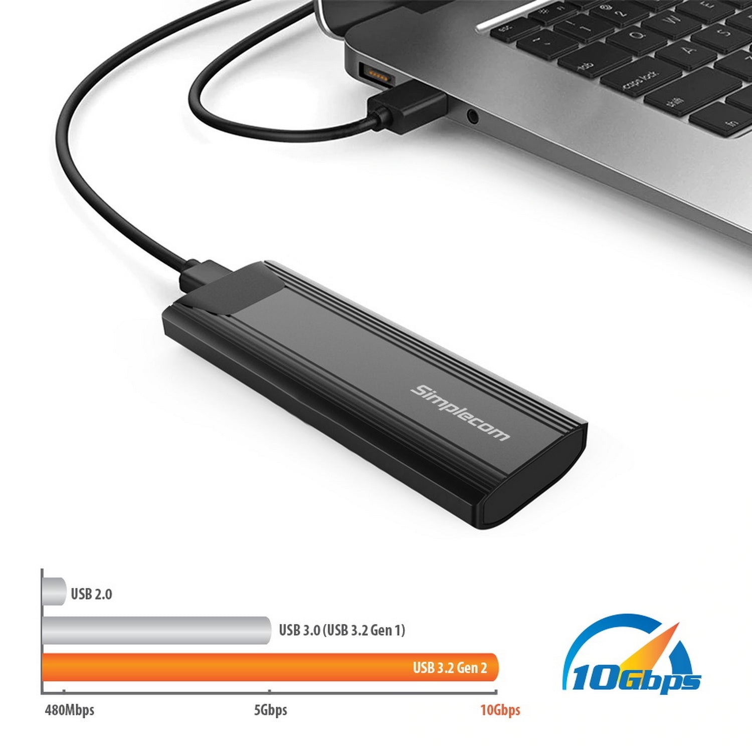 Simplecom SE504v2 NVMe / SATA Dual Protocol M.2 SSD USB-C Enclosure Tool-Free USB 3.2 Gen 2 10Gbps