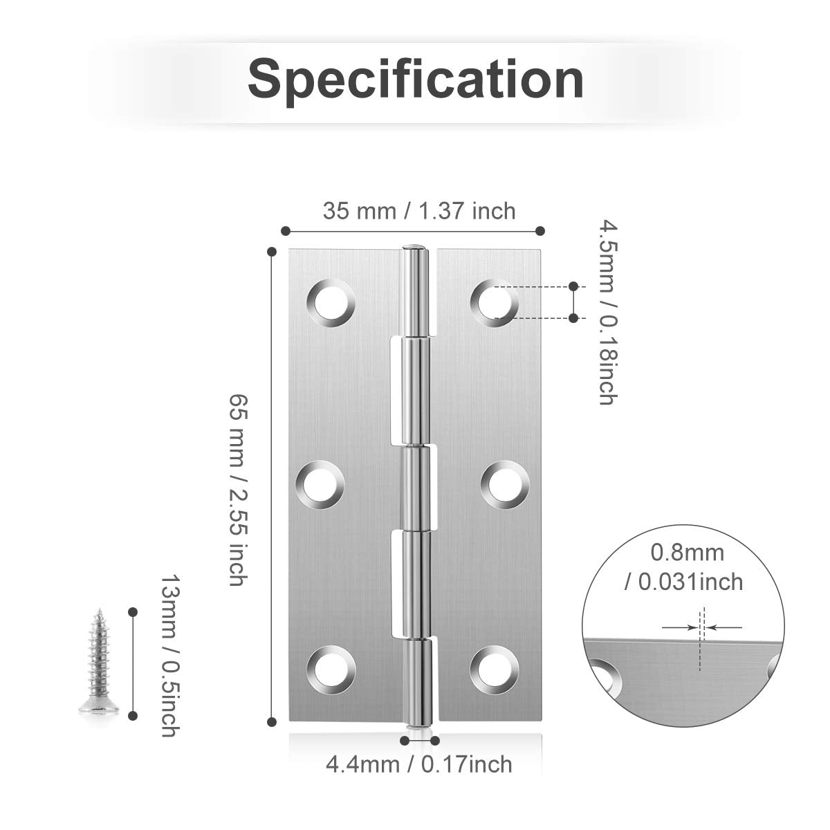 Pack of 20 Hinge 3 Inch Stainless Steel Door Hinges Cabinet Door Hinges Furniture