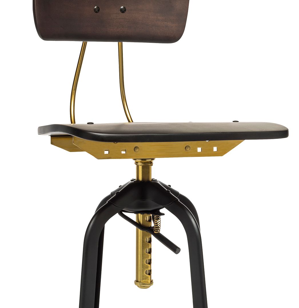 Industrial Wooden Height Adjustable Swivel Bar Stool Chair with Back - Gold Black