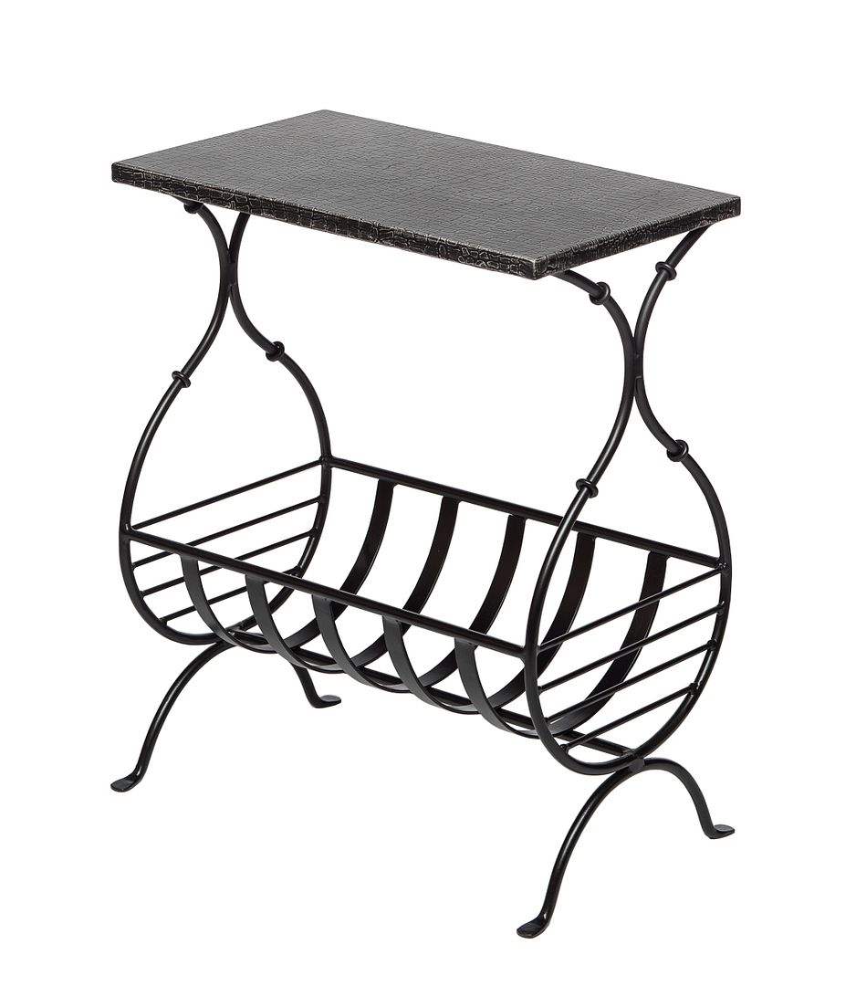 Black Iron Side Table with Magazine Storage and Silver Finish Top