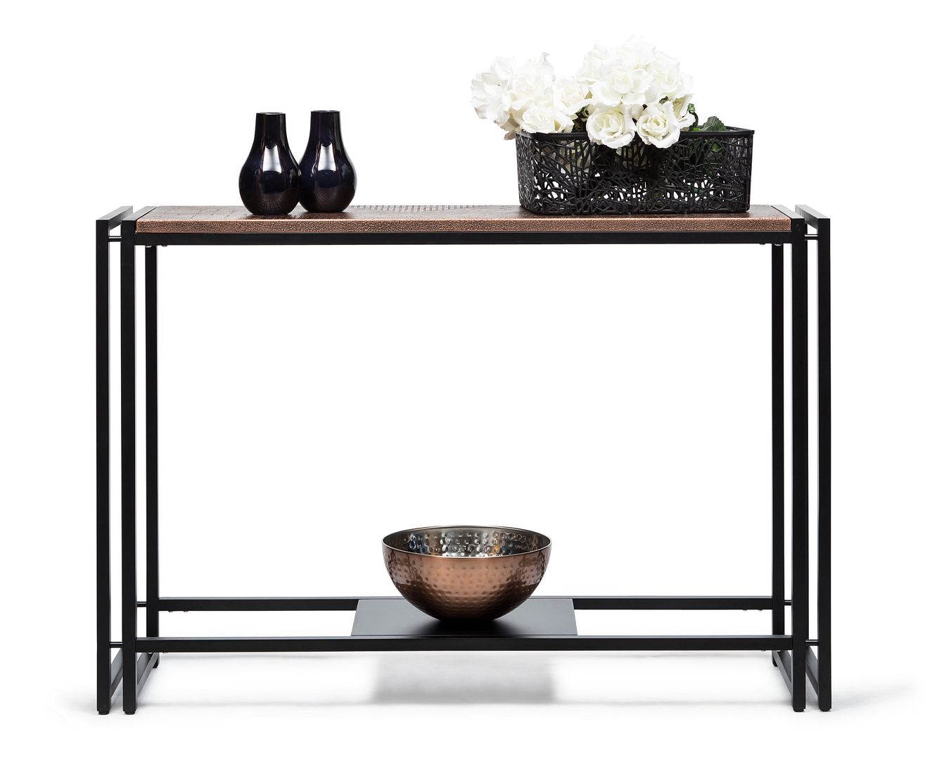 Sleek Hallway Console Table with Copper Textured Top