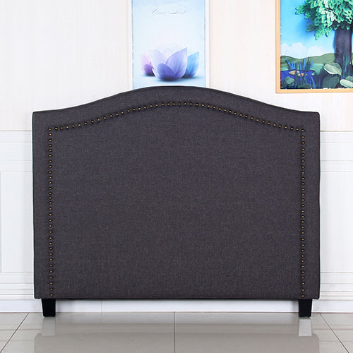 Bed Head Queen Size Charcoal Headboard with Curved Design Upholstery Linen Fabric