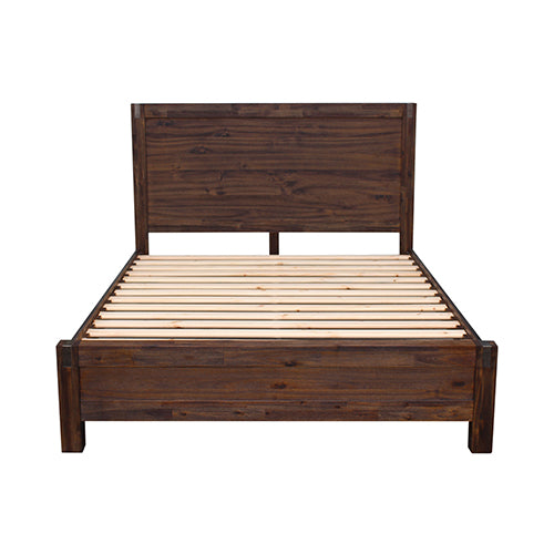 Bed Frame Double Size in Solid Wood Veneered Acacia Bedroom Timber Slat in Chocolate