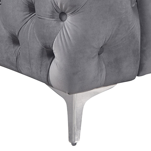 3+2 Seater Sofa Classic Button Tufted Lounge in Grey Velvet Fabric with Metal Legs