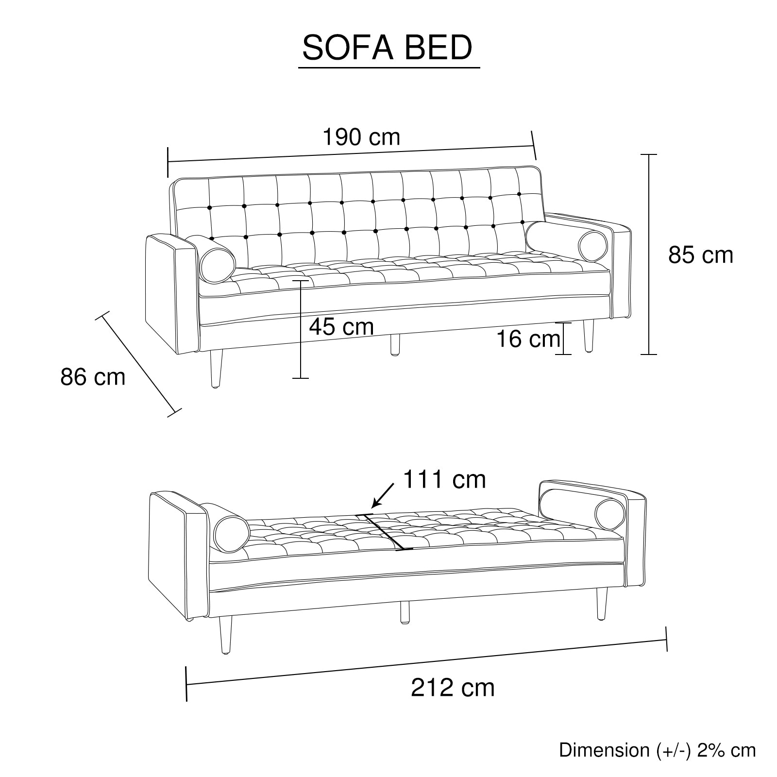 Sofa Bed 3 Seater Button Tufted Lounge Set for Living Room Couch in Fabric Grey Colour