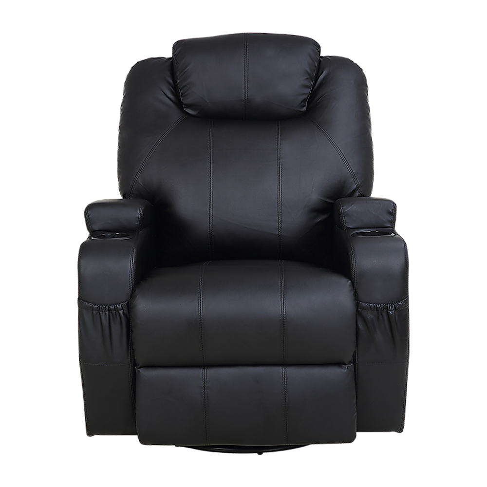 Black Massage Sofa Chair Recliner 360 Degree Swivel PU Leather Lounge 8 Point Heated