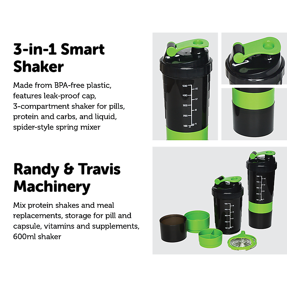 2x Protein Gym Shaker Premium 3 in 1 Smart Style Blender Mixer Cup Bottle Spider