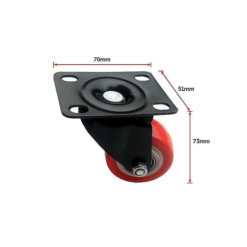 8 x 2" Polyurethane Castor Wheels - Swivel and 4 with brake