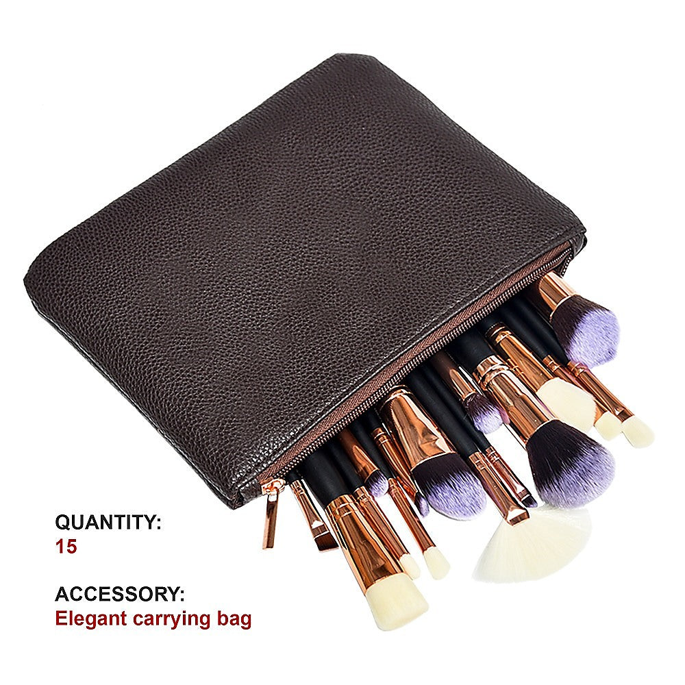 Soft 15Pcs Pro Face Powder Makeup Brushes Set Eyeshader Blending Highlight Tools