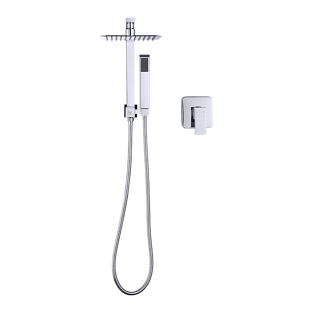 WELS 8" Rain Shower Head Set Square Dual Heads Faucet High Pressure With Mixer