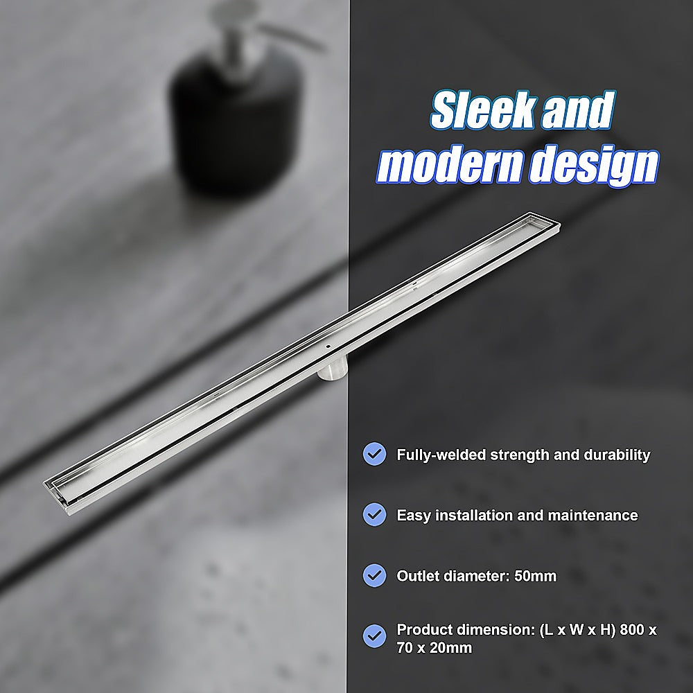 800mm Tile Insert Shower Bathroom Stainless Steel Grate Drain w/Centre outlet Floor Waste