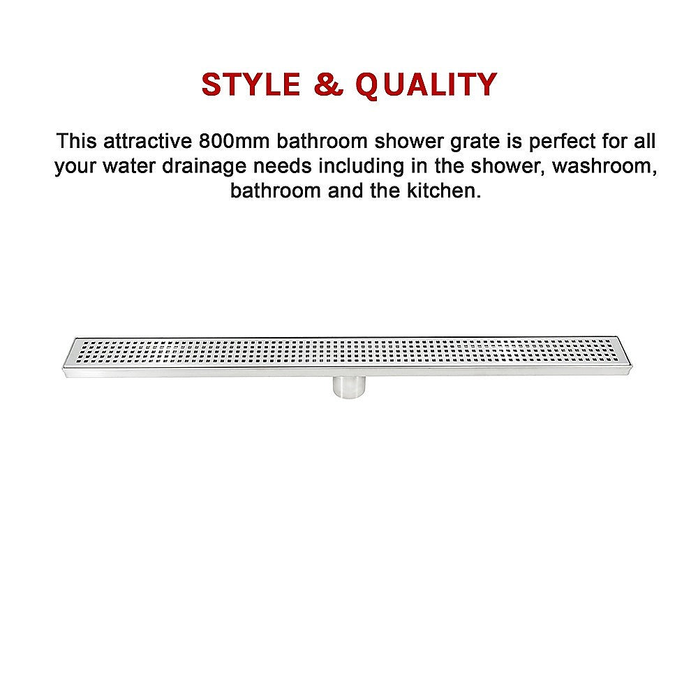 800mm Bathroom Shower Stainless Steel Grate Drain w/Centre outlet Floor Waste