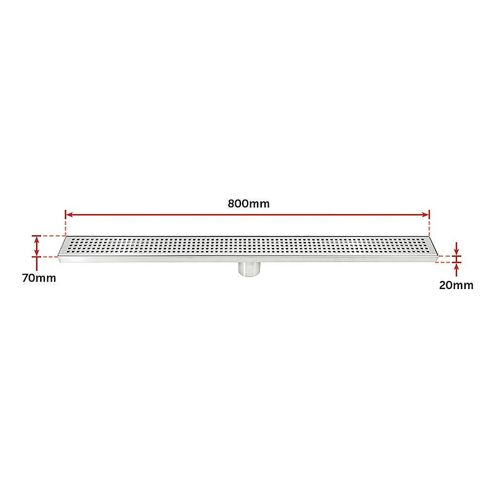 800mm Bathroom Shower Stainless Steel Grate Drain w/Centre outlet Floor Waste