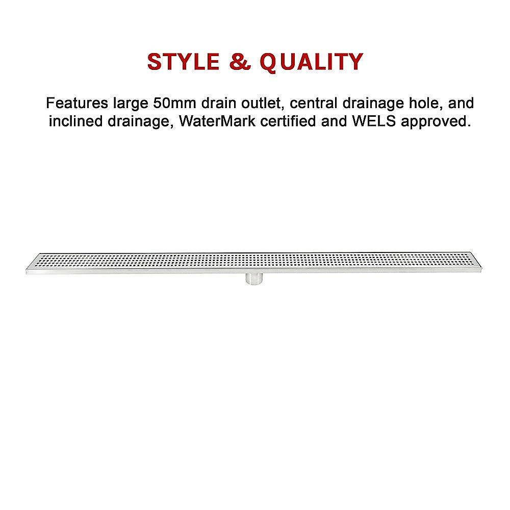 1200mm Bathroom Shower Stainless Steel Grate Drain w/Centre outlet Floor Waste Square Pattern