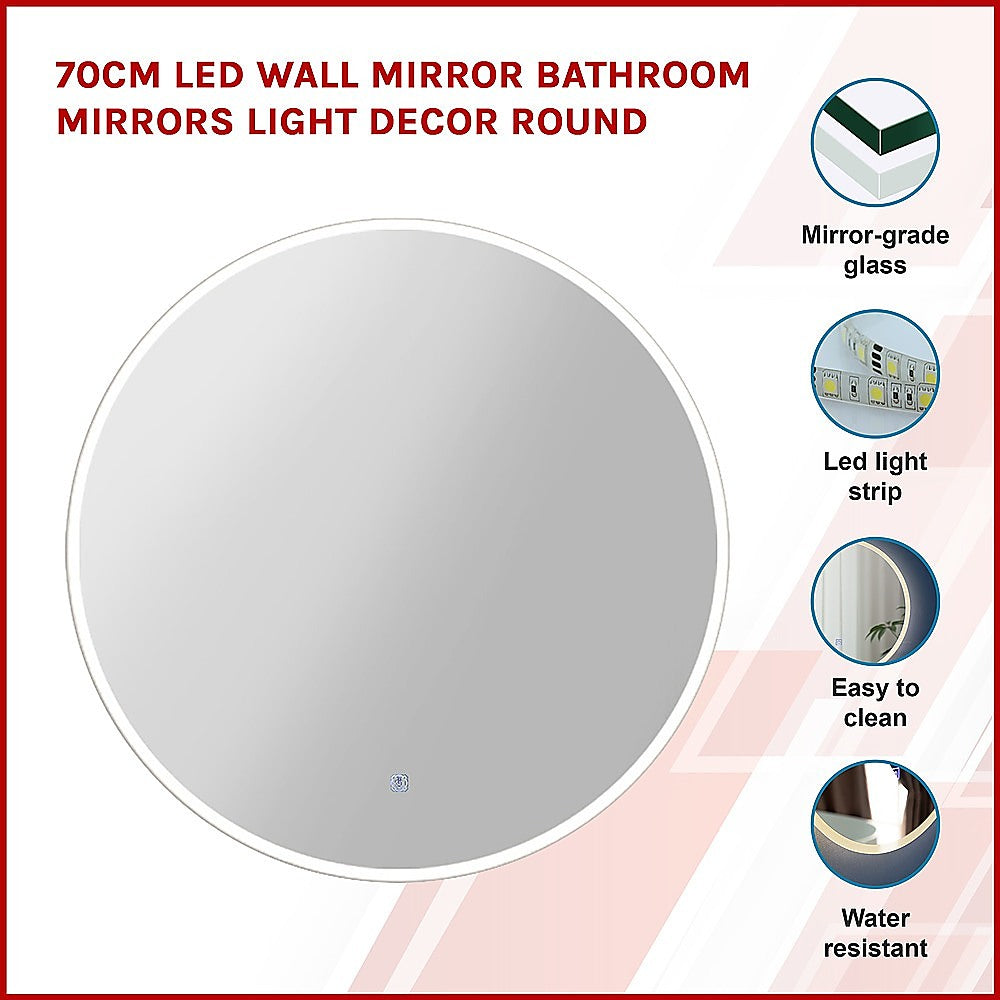 70cm LED Wall Mirror Bathroom Mirrors Light Decor Round