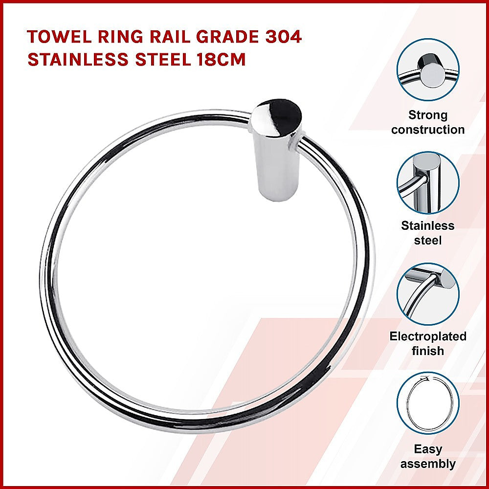 Towel Ring Rail Grade 304 Stainless Steel 18cm