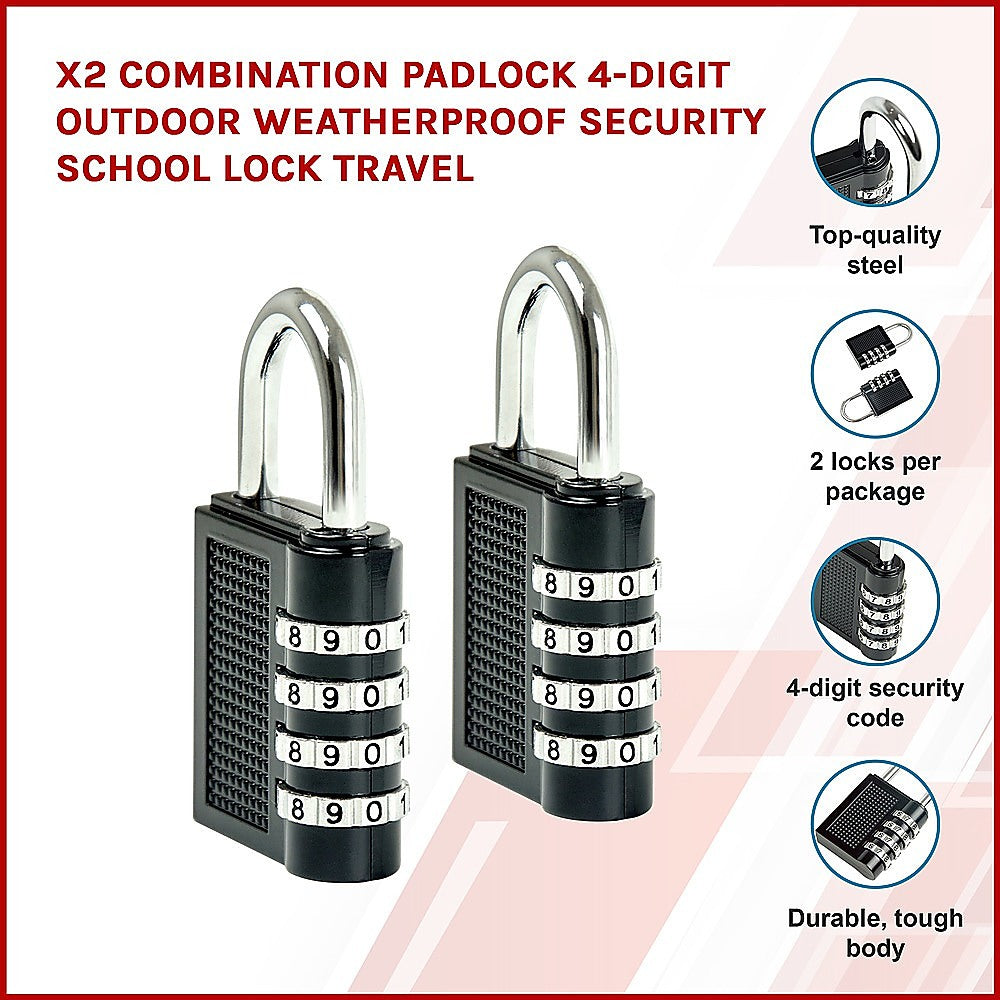 X2 Combination Padlock 4-Digit Outdoor Weatherproof Security School Lock Travel