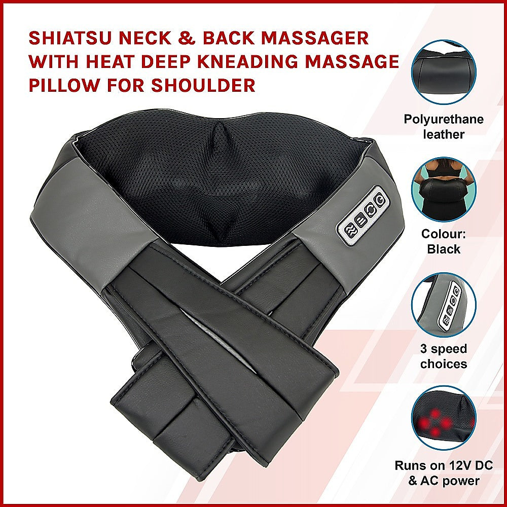 Shiatsu Neck & Back Massager with Heat Deep Kneading Massage Pillow for Shoulder